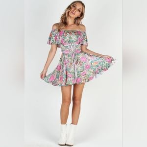 MORRIS ROSE OFF THE SHOULDER FRILLDRESS